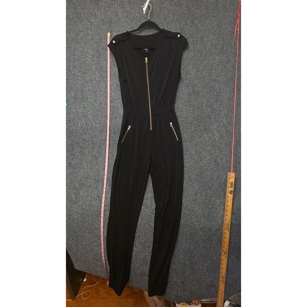 GUESS Jumpsuit Womens S Black Sleeveless Zip Front Elastic Waist Pockets Epaulet